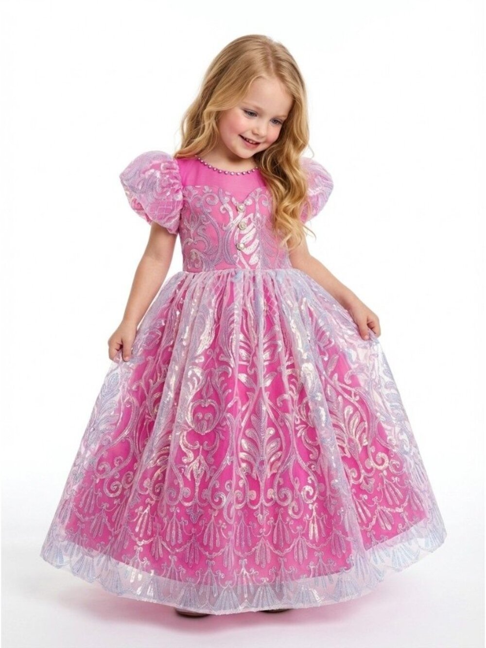 Girls Pink Princess Dress Sparkly Fairytale Gown